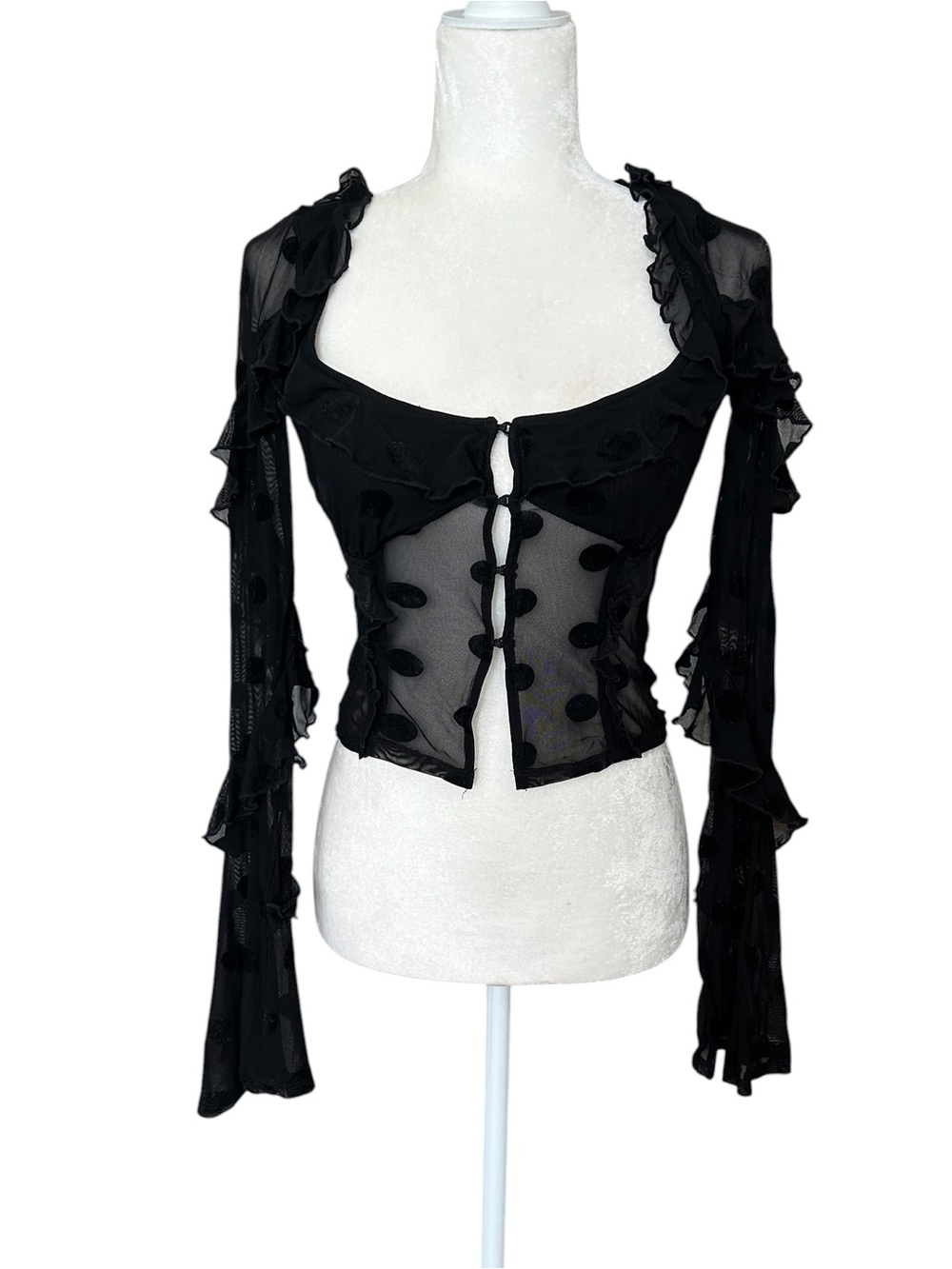 House of Harlow 1960 Eugenia black sheer top - Velvet polka dots - Small - Picture 2 of 9